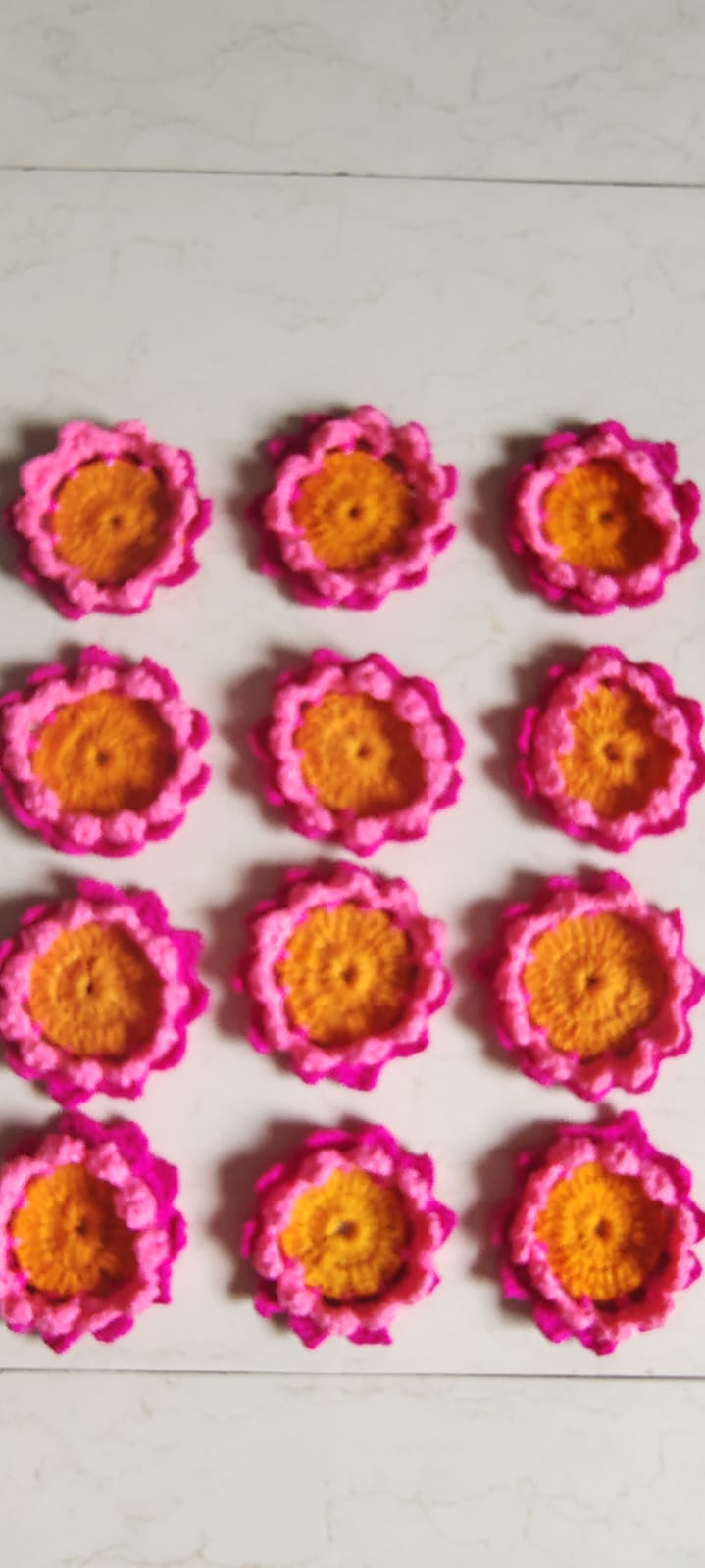 Pink & Orange Crochet Flower Bowls (Set of 12)