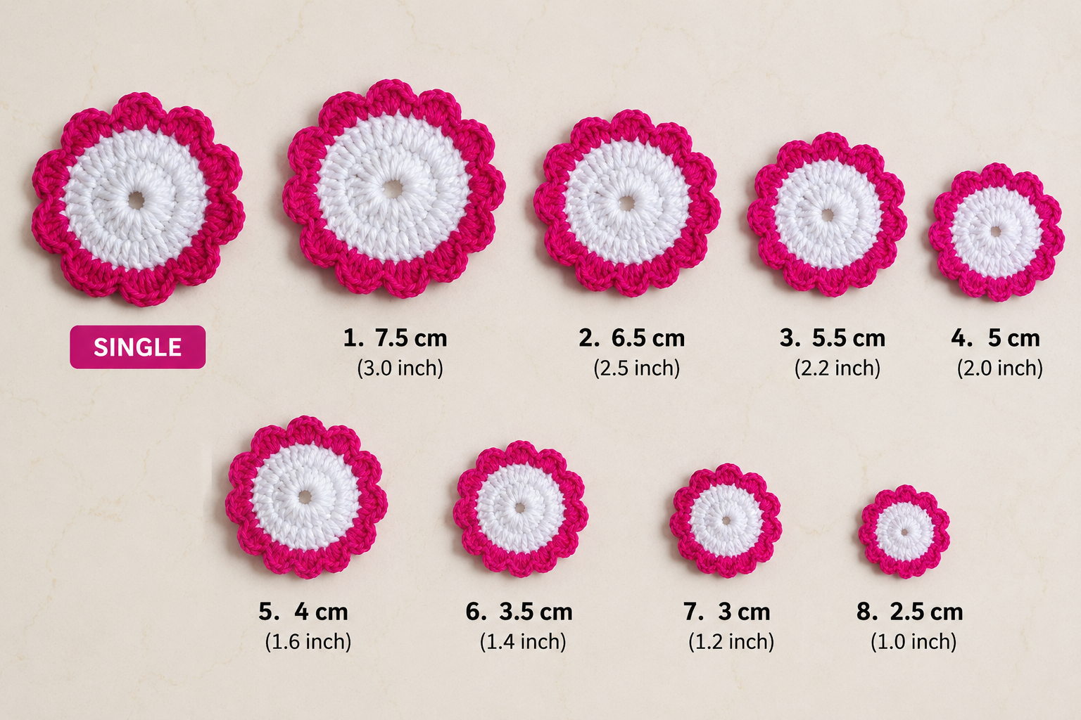 Pink & Orange Crochet Flower Coasters (Set of 6)