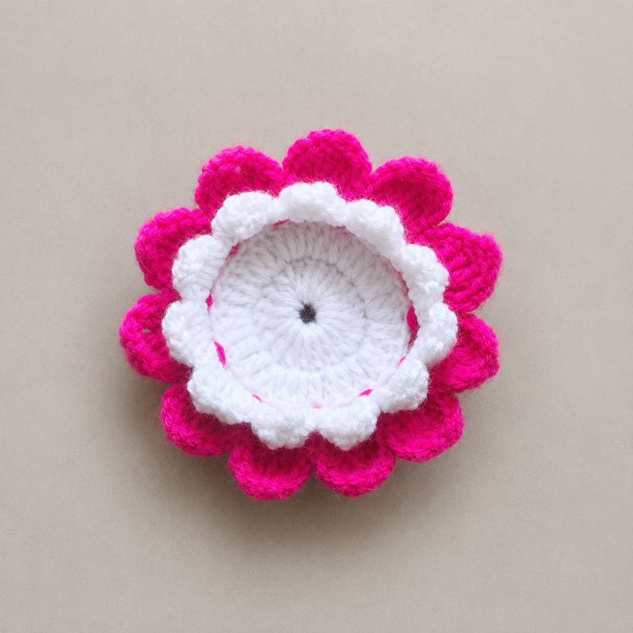 Pink & White Crochet Flower Bowl (Single)