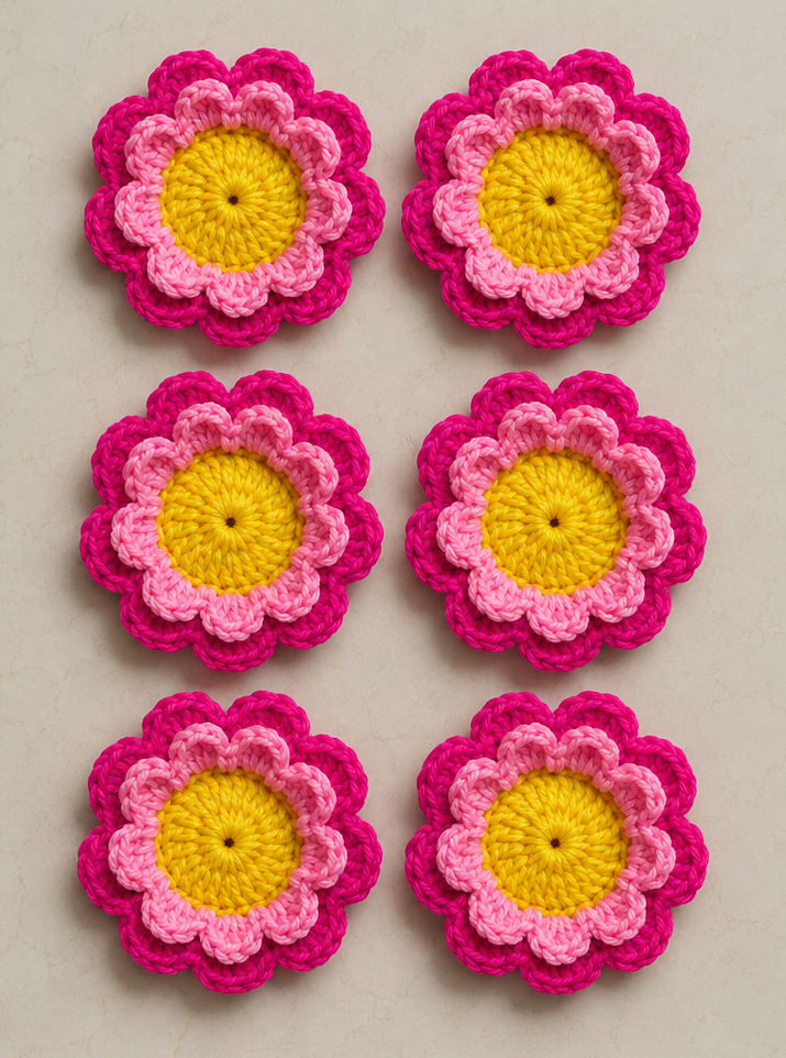 Pink & Yellow Crochet Flower Bowls (Set of 12)