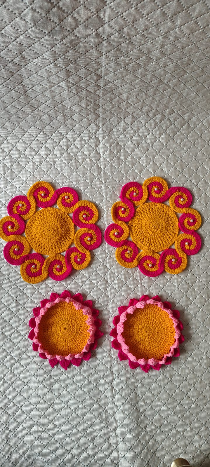 Spiral Swirl Crochet Flower Coasters (Set of 2)