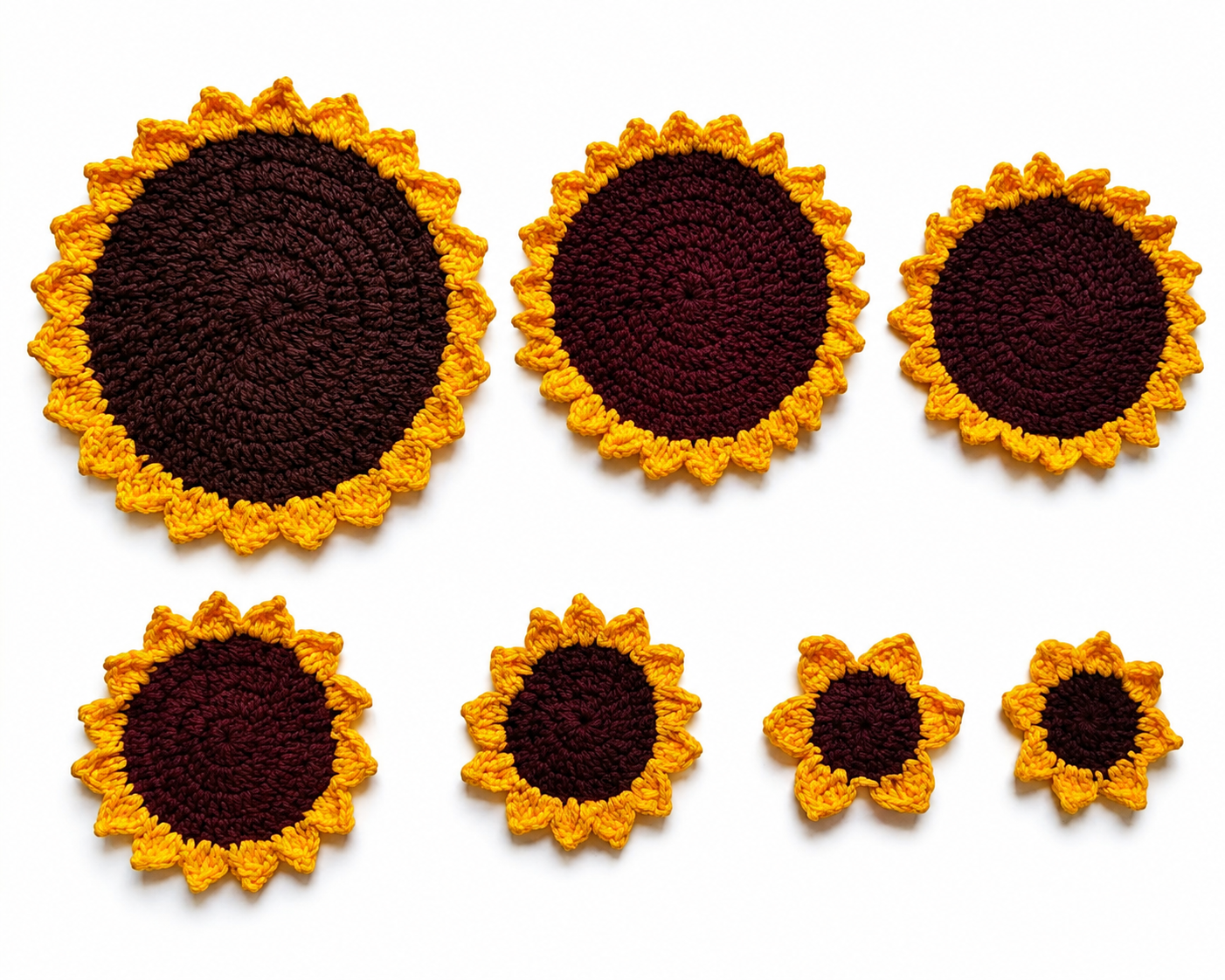 Sunflower Graduated Crochet Coaster & Trivet Set (7 Pieces)