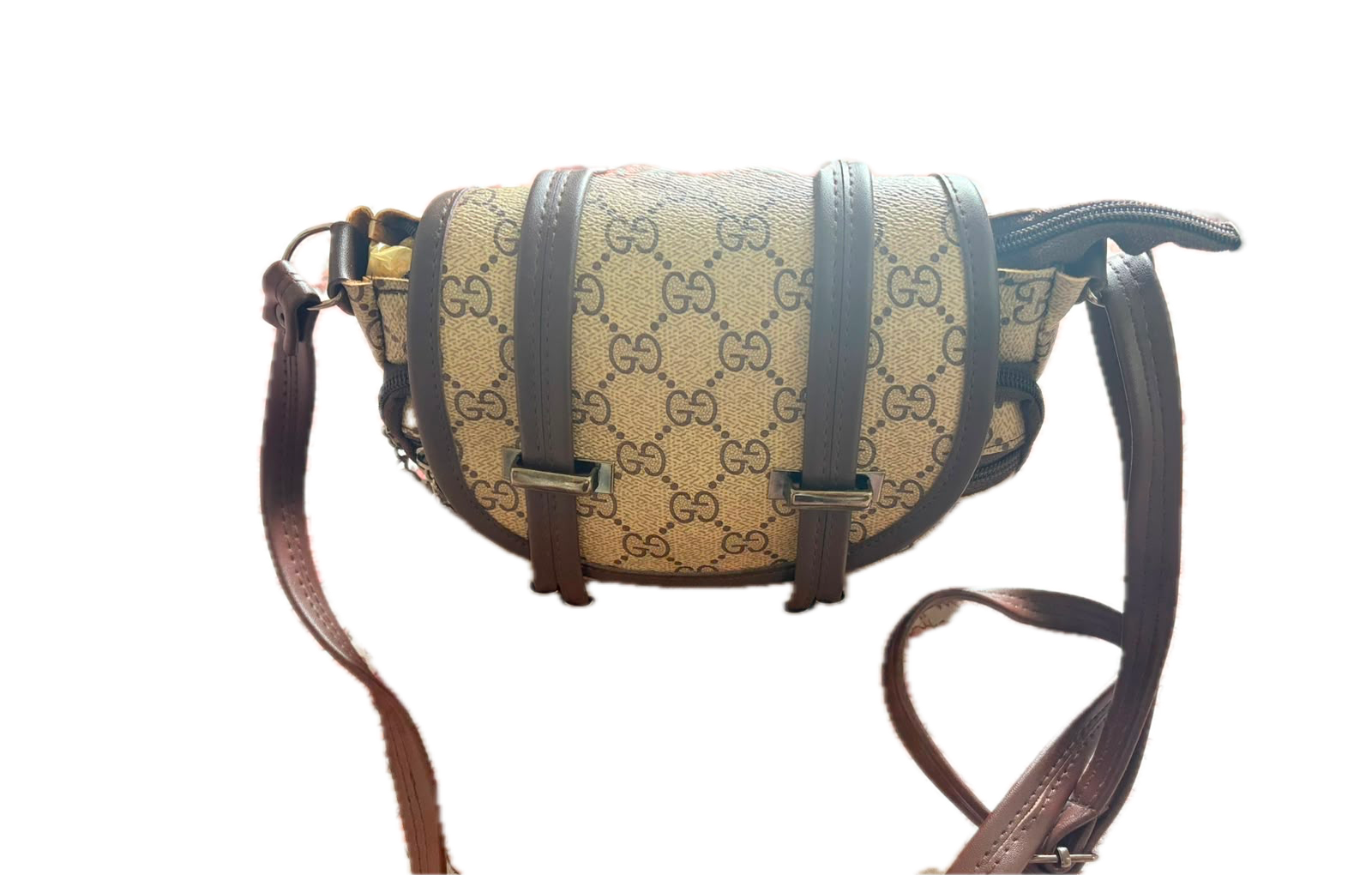 Women's Beige Monogram Print Crossbody Sling Bag