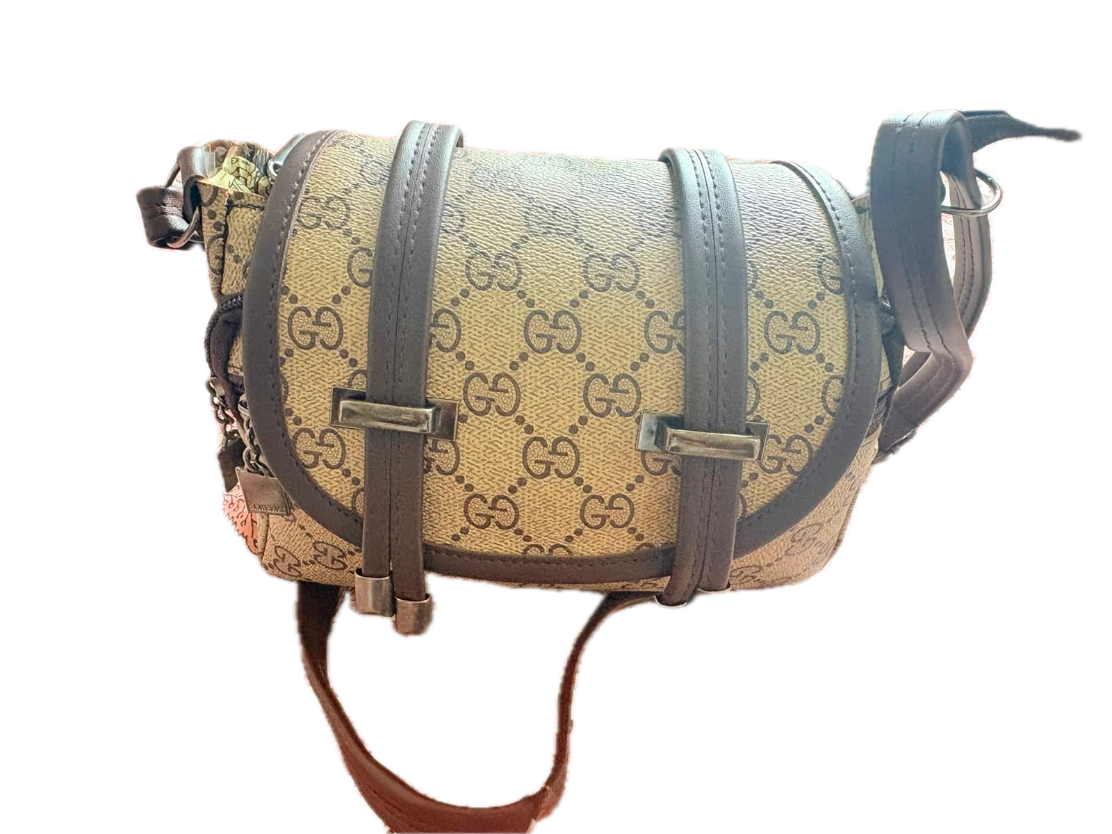Women's Beige Monogram Print Crossbody Sling Bag