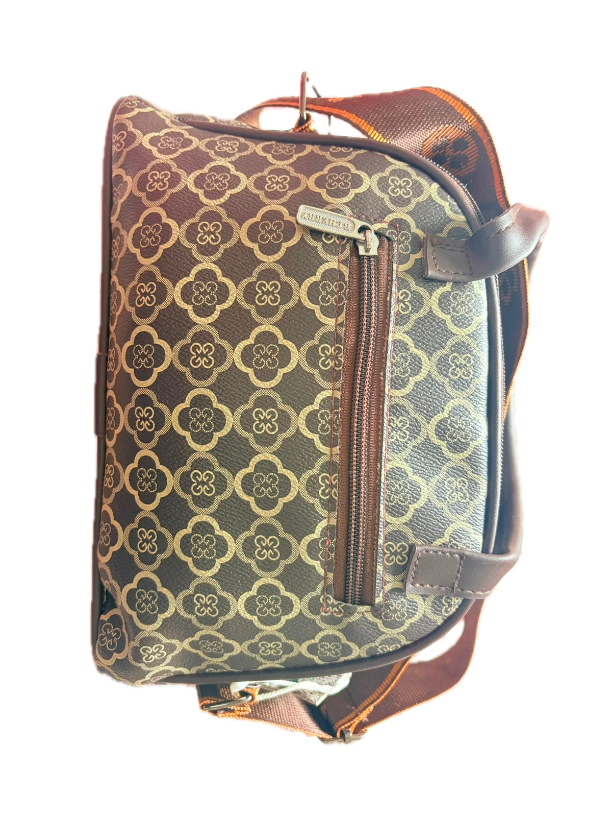 Women's Brown Floral Print Handbag with Adjustable Sling Strap
