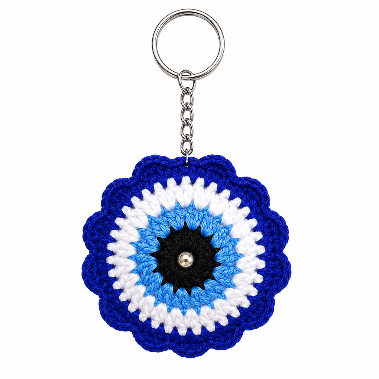 Crochet Evil Eye Keychain – Blue