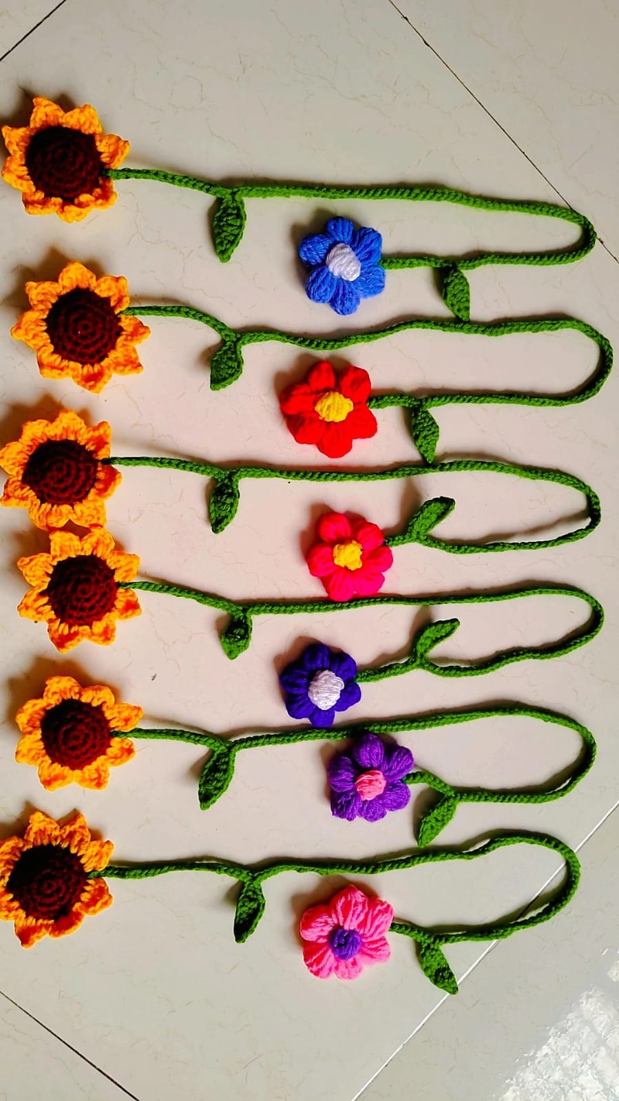 Crochet Flower Vine Bookmarks (Set of 6, Assorted Colours)