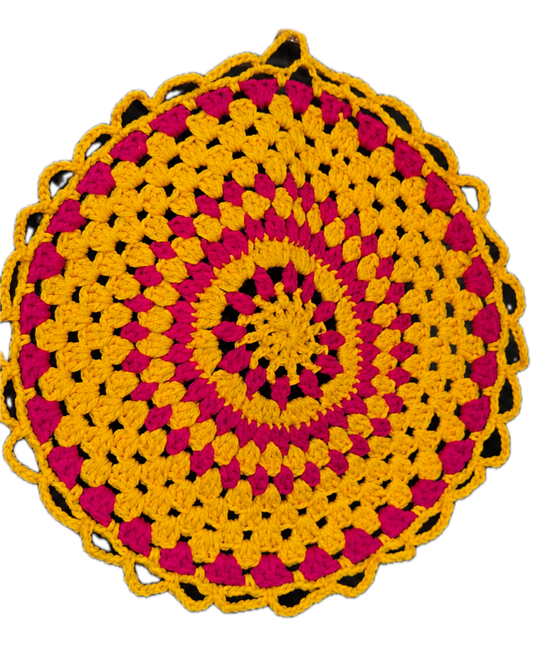 Crochet Mandala Wall / Door Hanging (Yellow & Pink)