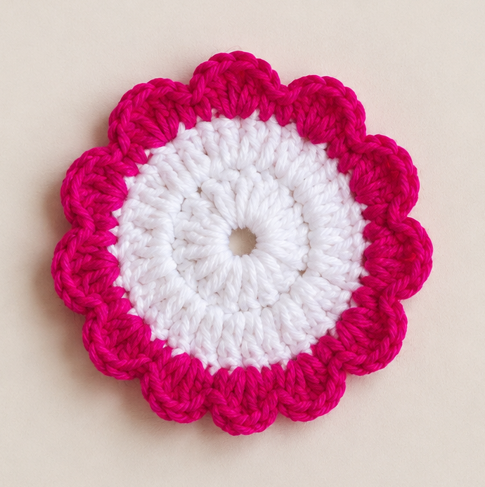 Pink & White Crochet Flower Coasters (Set of 6)