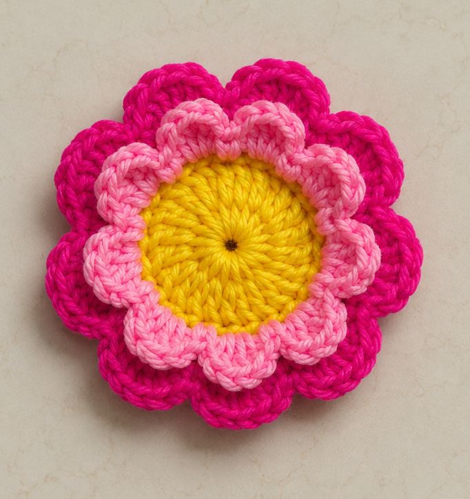 Pink & Yellow Crochet Flower Bowls (Set of 12)