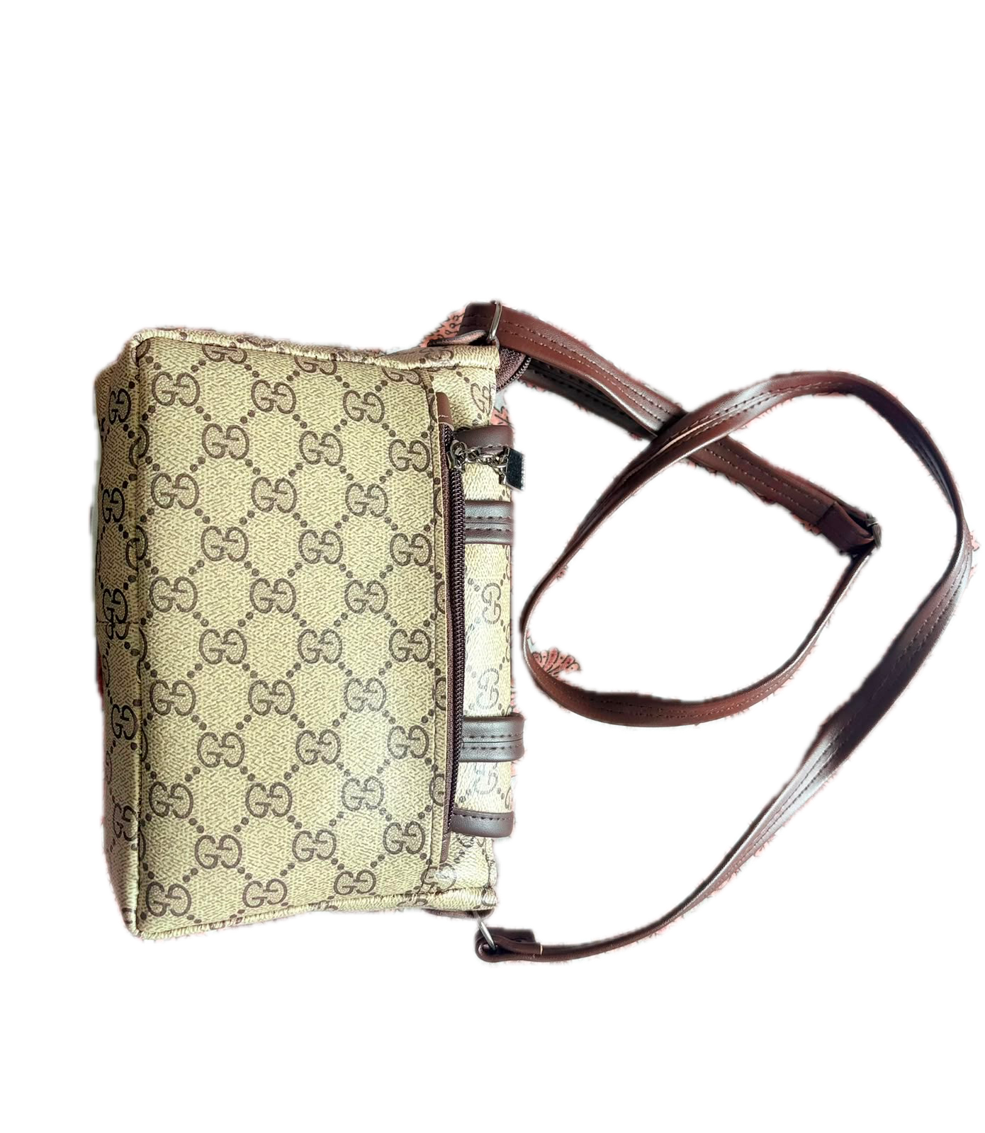 Women's Beige Monogram Print Crossbody Sling Bag