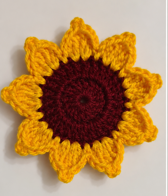 Yellow & Maroon Crochet Flower Coasters (Set of 6)